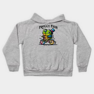 Frog on a bicycle, Froggy Flair Kids Hoodie